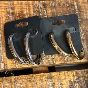 Chunky Gold and Silver Hoops (Set of 2)